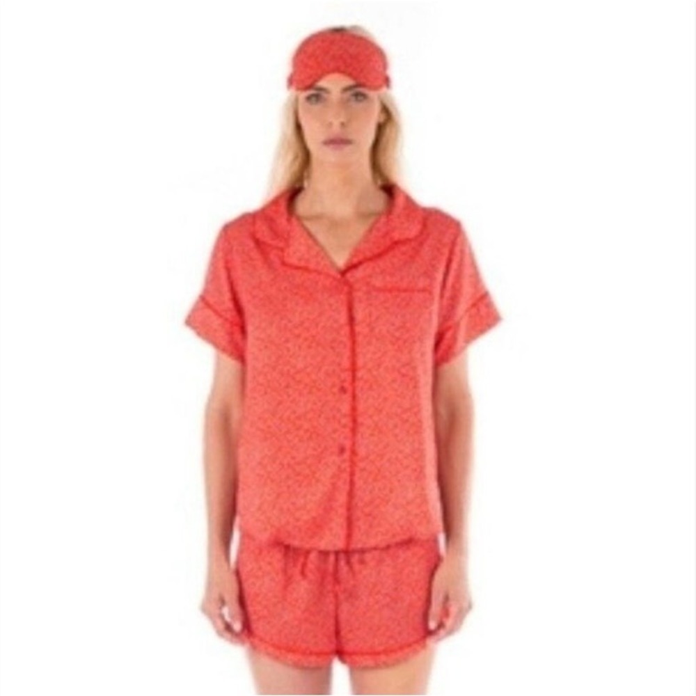 Revolve Plush Apparel XS Pajamas‎ + Matching Sleep Mask Red NWT